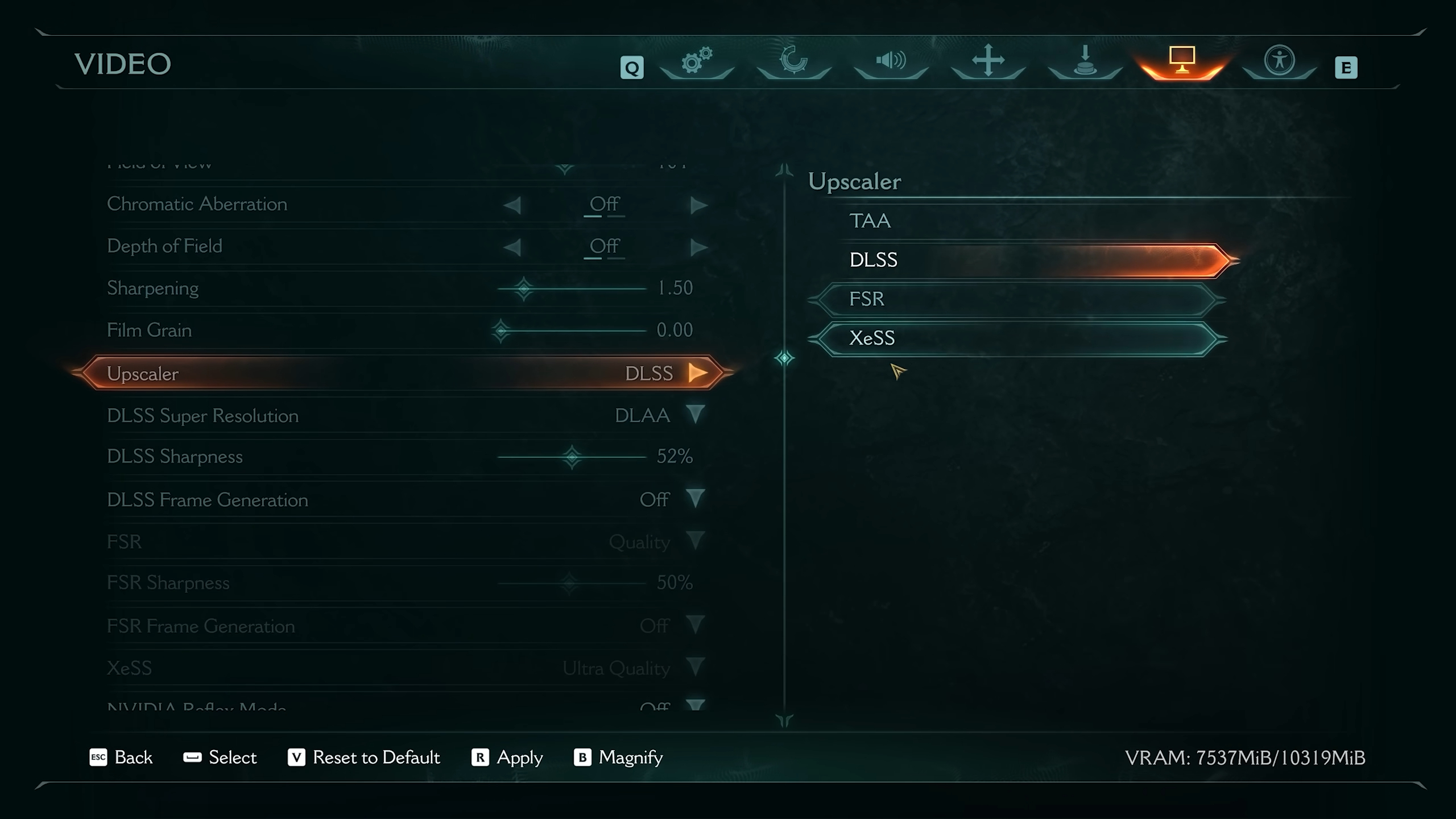 Picture of Doom The Dark Ages graphics settings page for DLSS Frame Gen