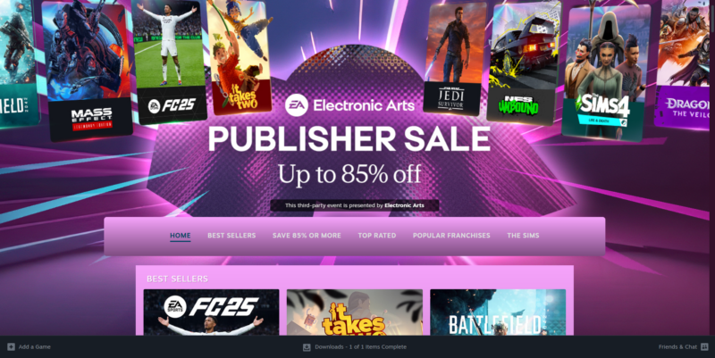 The EA Publisher Sale on Steam (Image via Steam and Electronic Arts)