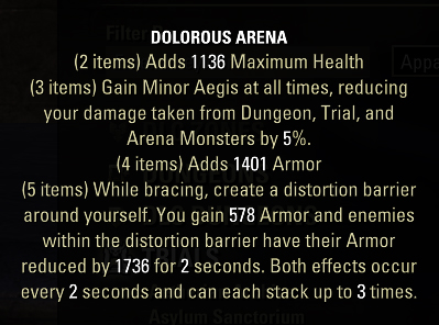 ESO Dolorous Arena 5 piece set tooltip