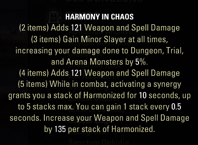 ESO Harmony in Chaos 5 piece set tooltip