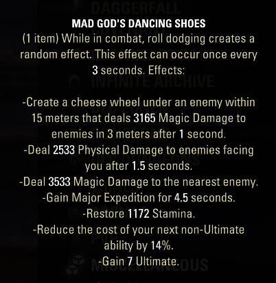 ESO Mad God's Dancing Shoes Mythic item tooltip