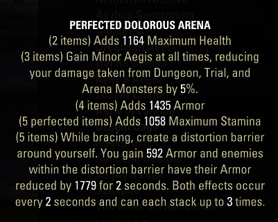 ESO Perfected Dolorous Arena 5 piece set tooltip