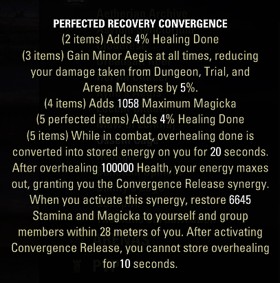 ESO Perfected Recovery Convergence 5 piece set tooltip