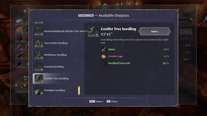 Enshrouded Conifer Tree Seedling ingredients with Farmer