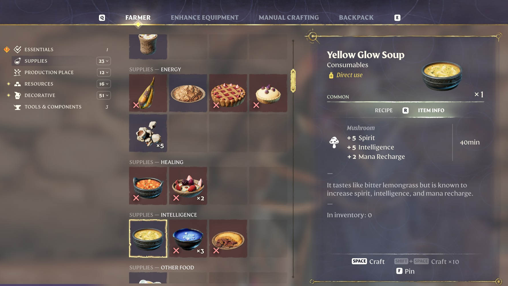 Enshrouded Yellow Glow Soup consumable food ingredient recipe