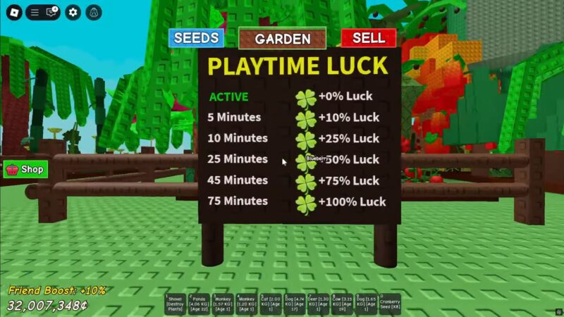 playtime luck in Grow a Garden (Image via Roblox)