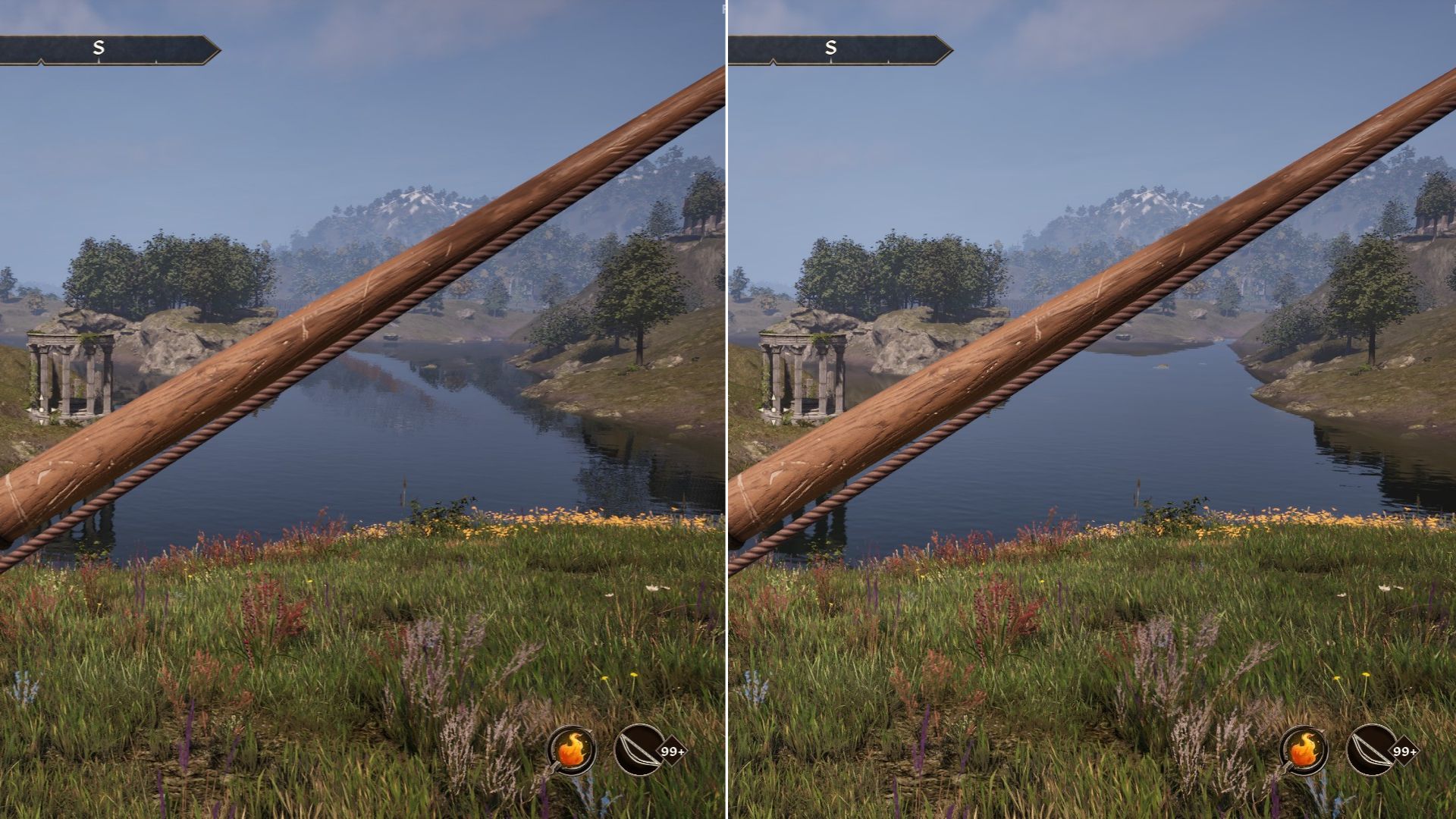 On the left, screen space reflections are enabled; on the right, they’re disabled. (Image via Bethesda Softworks)