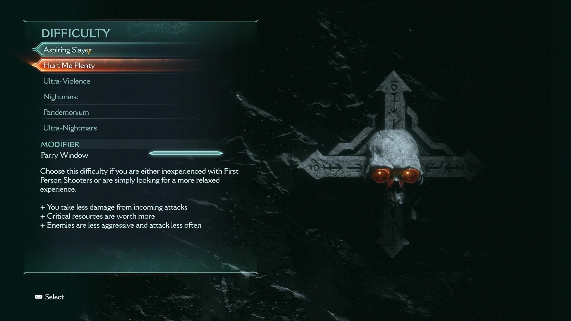 Hurt me Plenty difficulty setting in DOOM The Dark Ages.