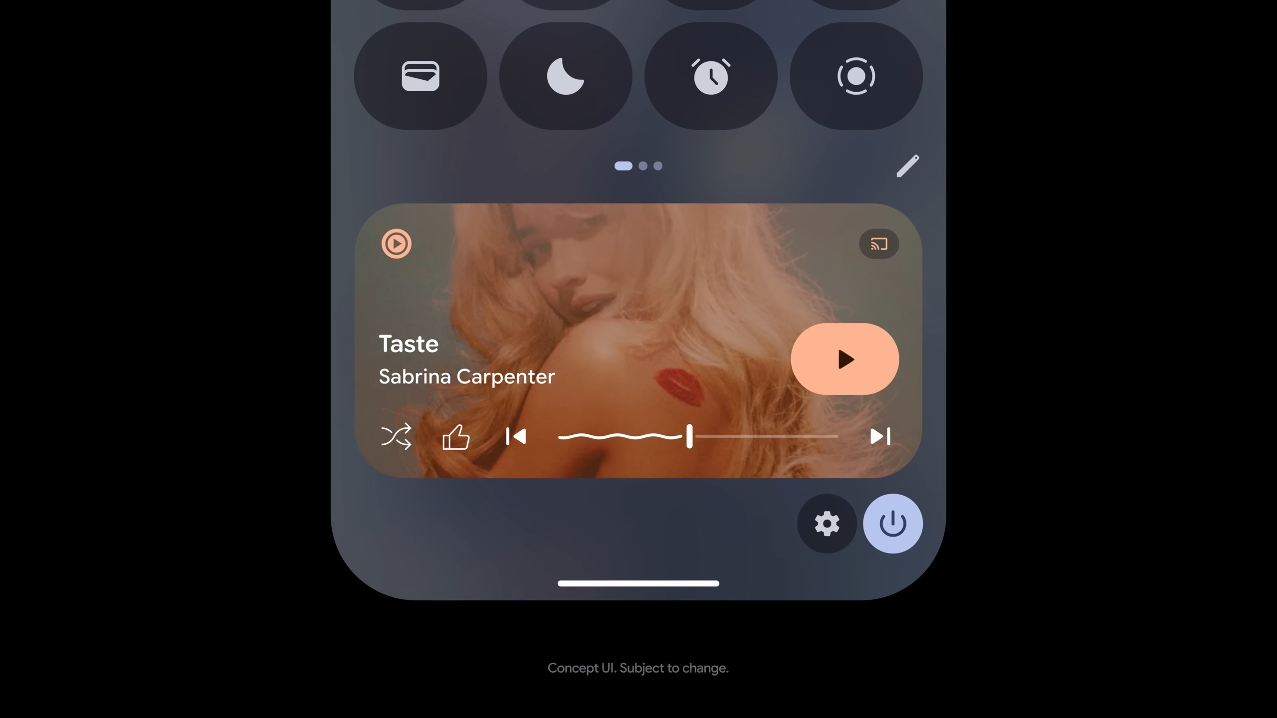 Picture of the redesigned Quick Settings and Notifications panel