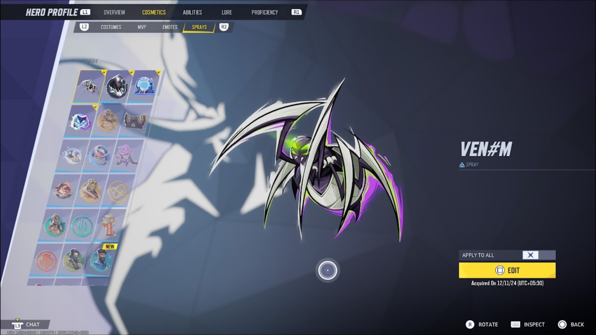 Adding sprays to all hero wheels
