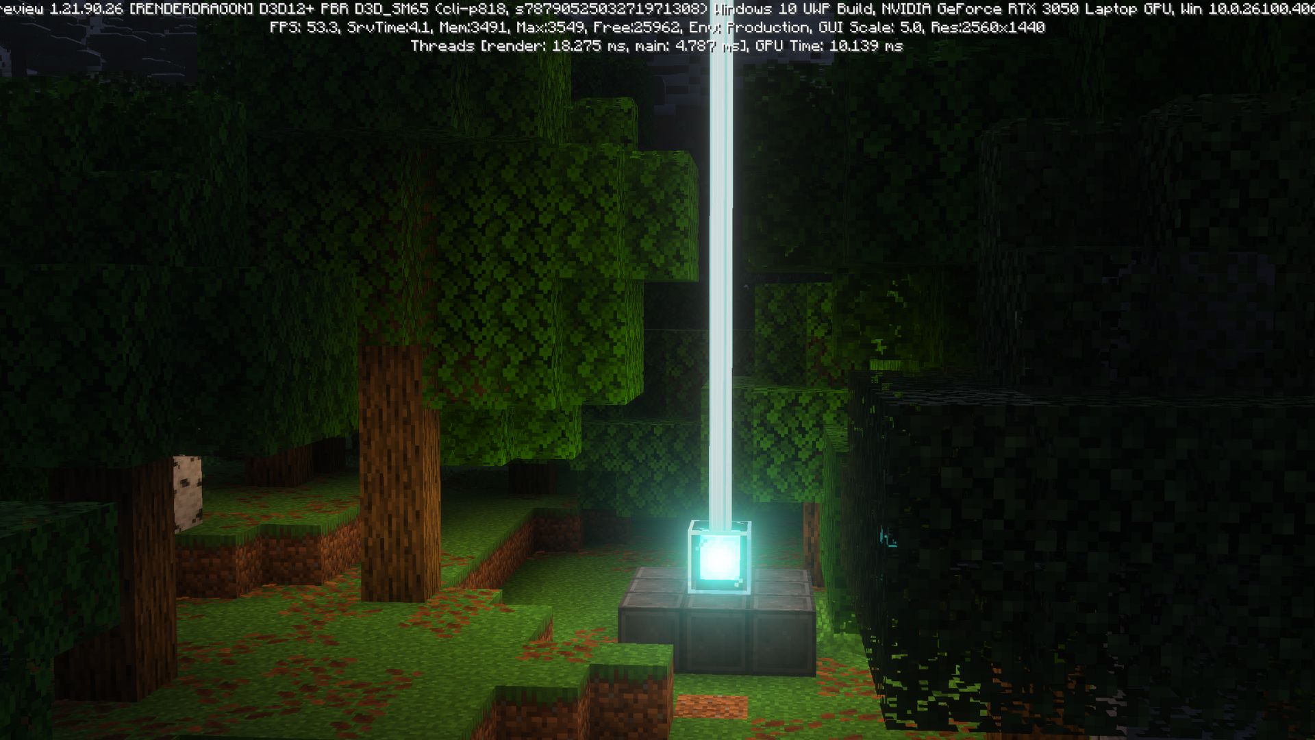 Minecraft Bedrock 1.21.90.26 Beta and Preview - Longer Render Distance for Beacon Beams