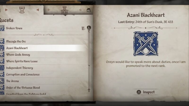 Azani Blackheart quest in Oblivion Remastered (Image via Bethesda Softworks)
