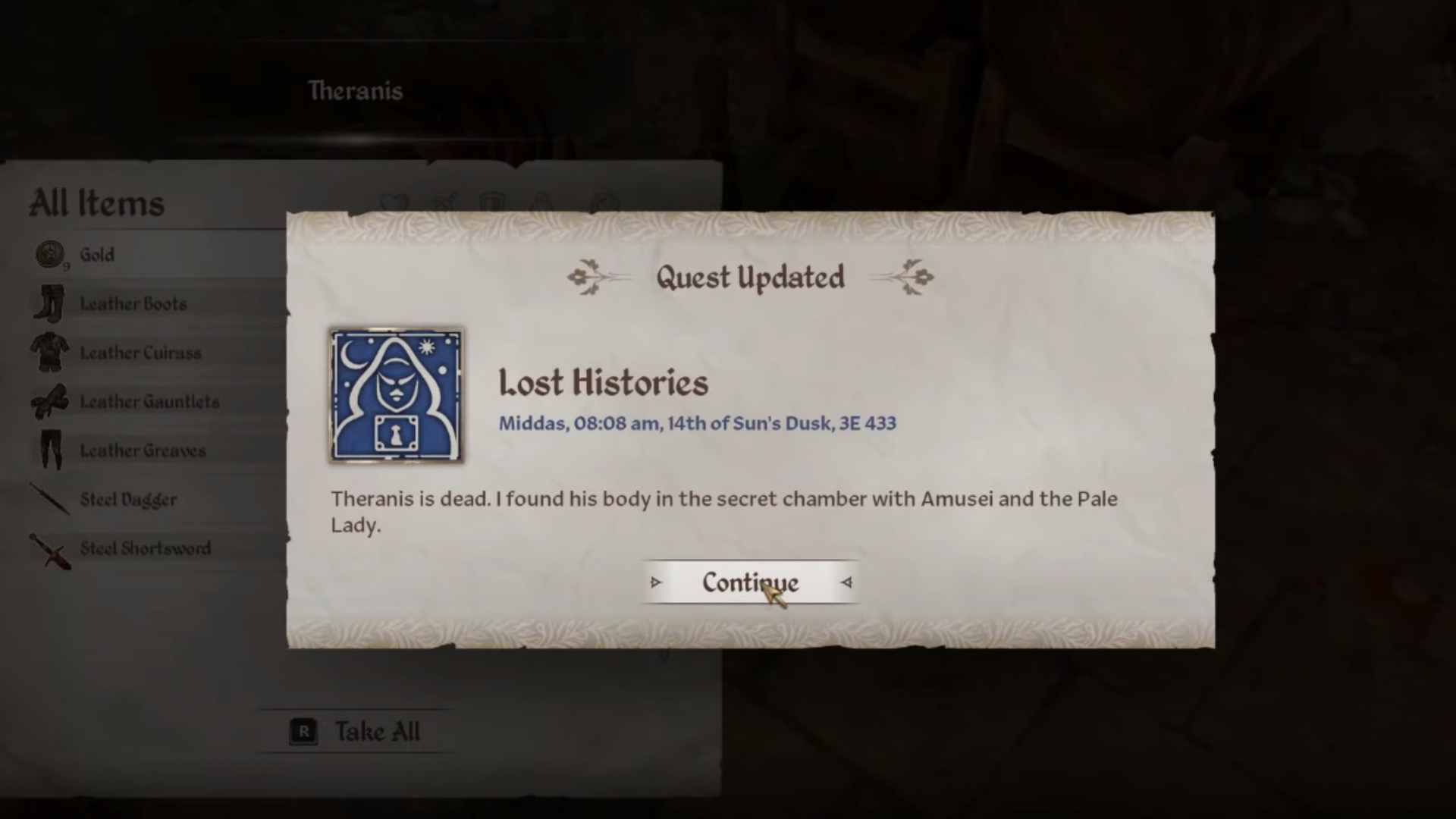 You will find Theranis dead (Image via Bethesda Softworks | ZaFrostPet/YouTube)