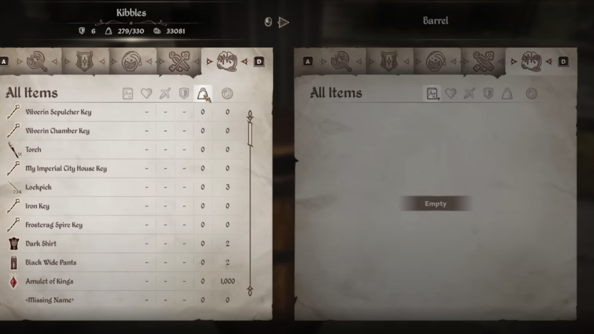 Start by duplicating a common item like a torch and lockpick