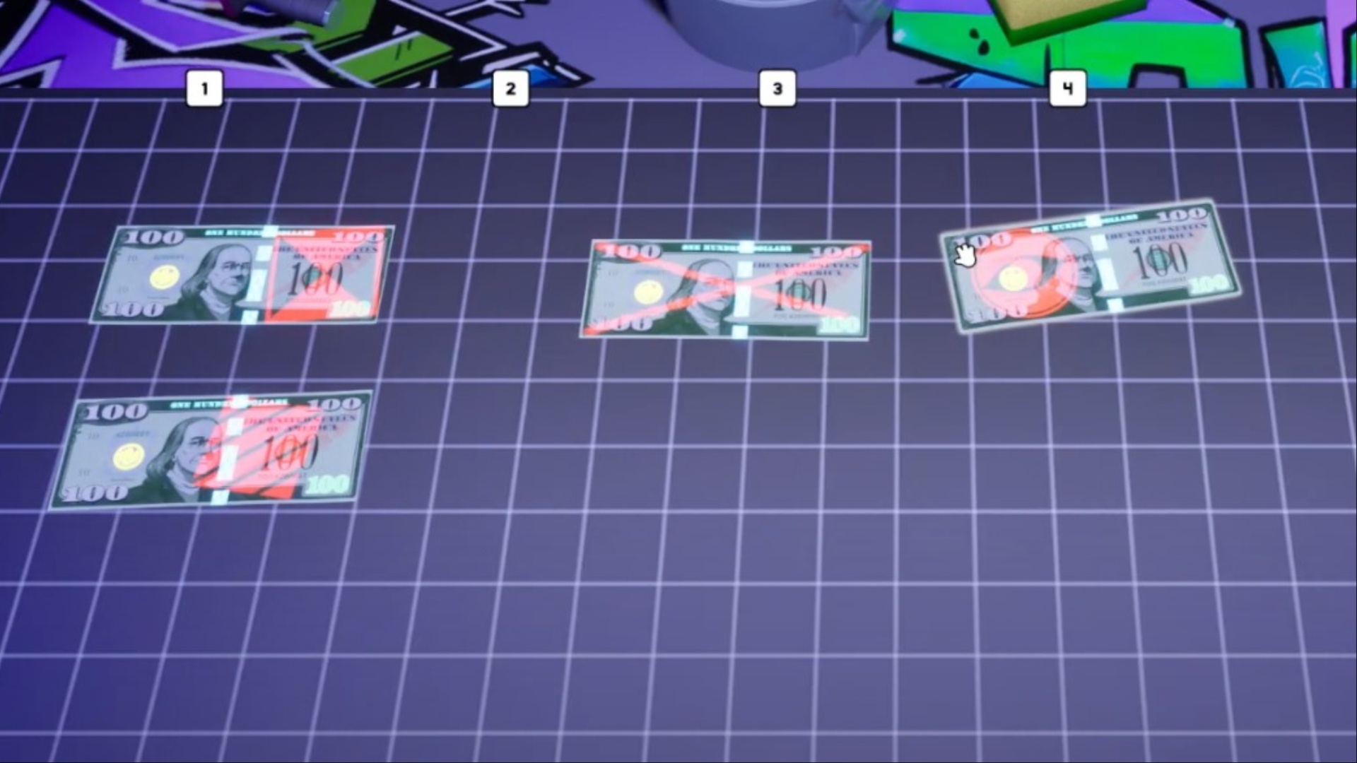 Three types of marked bills (Image via Forklift Interactive & Digital Pajamas)