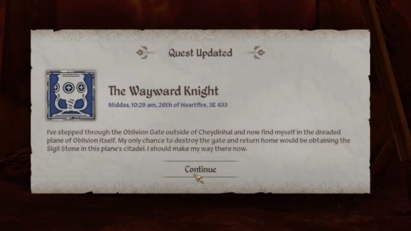 Wayward Knight quest Oblivion Remastered