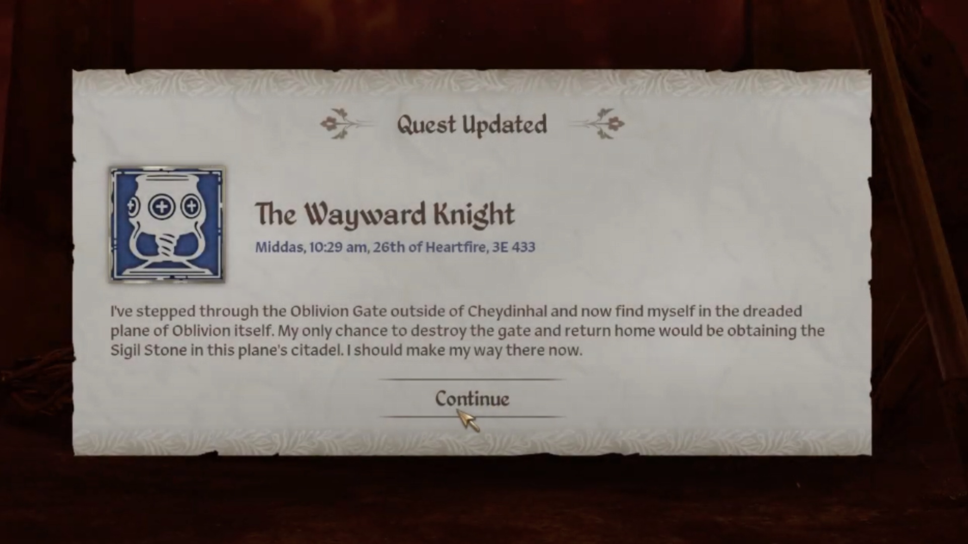 Wayward Knight quest Oblivion Remastered