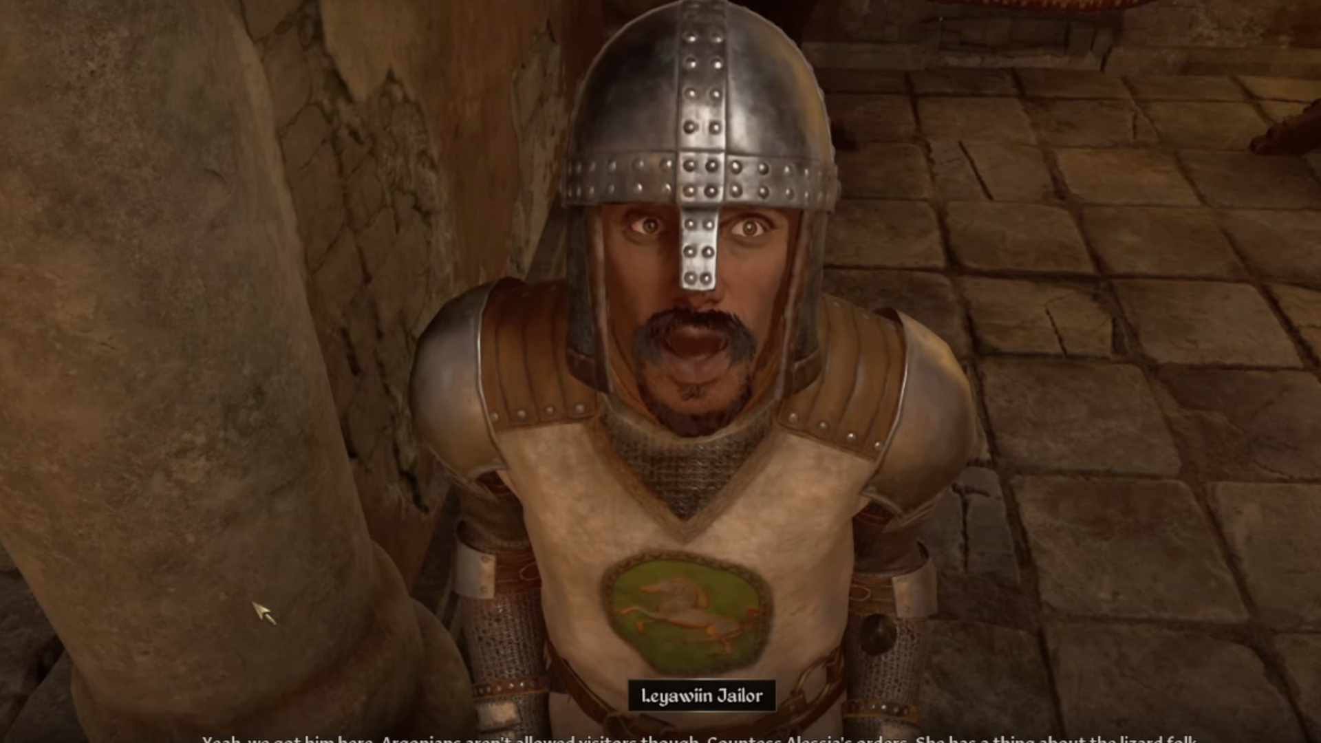 You need to bribe the guard with 20 gold to access Amusei's cell (Image via Bethesda | ZaFrostPet/YouTube)