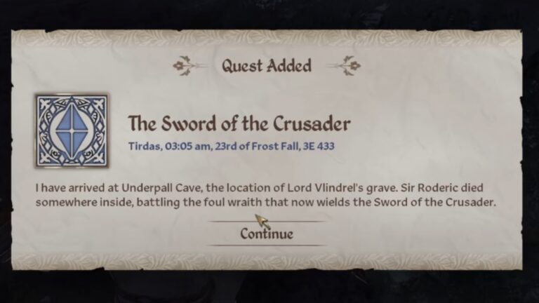 An Objective of the Sword of Crusader quest (Image via Bethesda)