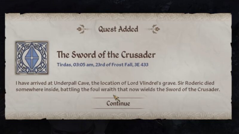 An Objective of the Sword of Crusader quest (Image via Bethesda)