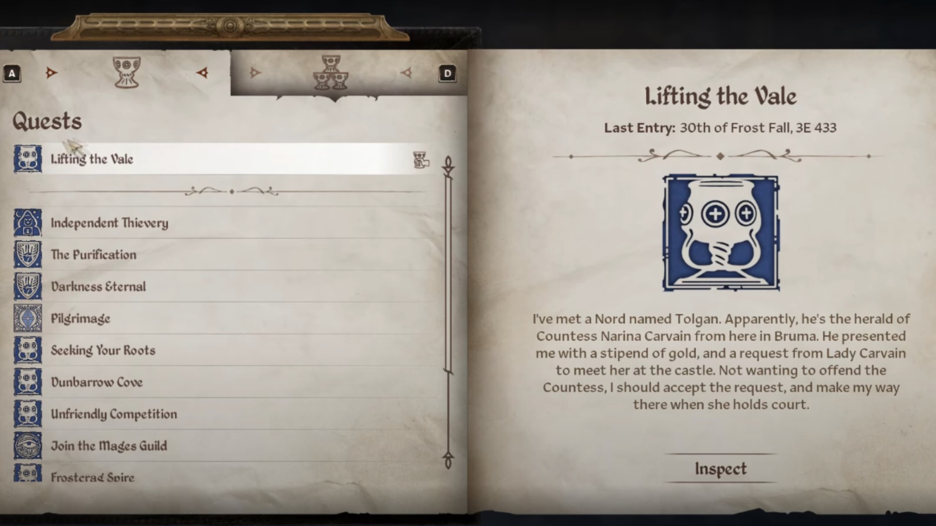 An Intel about the Lifting the Vale quest