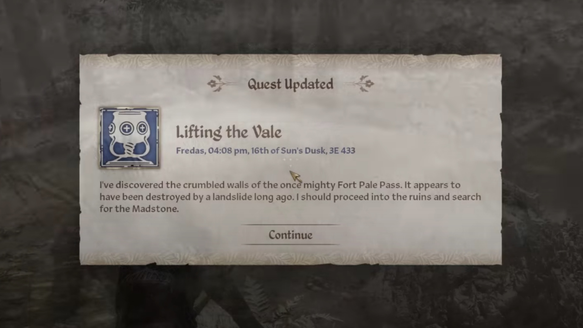 An update of the Lifting of the Vale quest (Image via Bethesda | Quick Tips/YouTube)