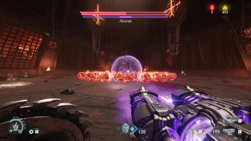 Multi Cannonball attack that Ahzrak uses during the boss fight in both phases of the boss fight in Doom The Dark Ages.