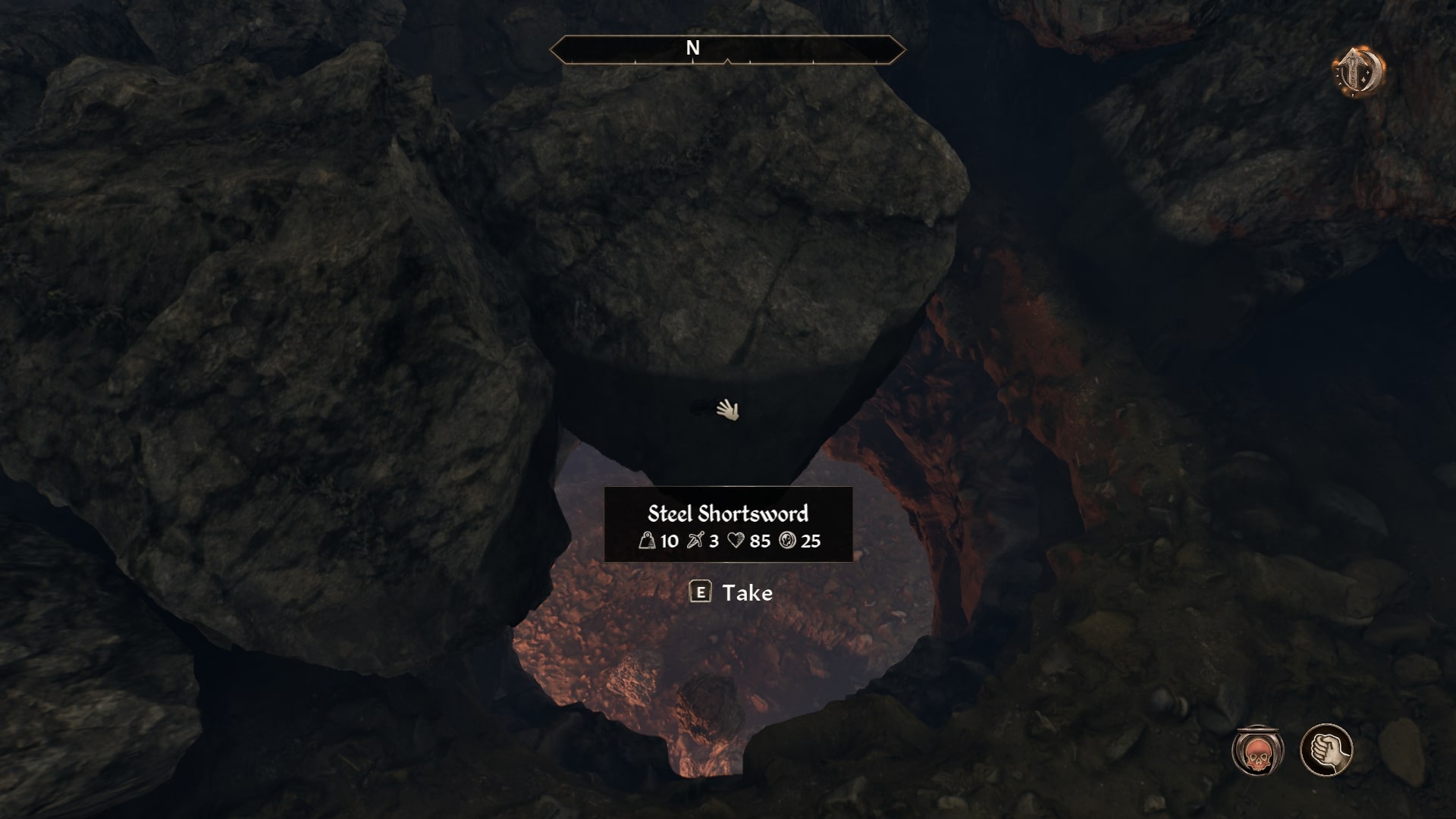 Use a weapon or a sturdy object to push the rocks down (Image via Bethesda)