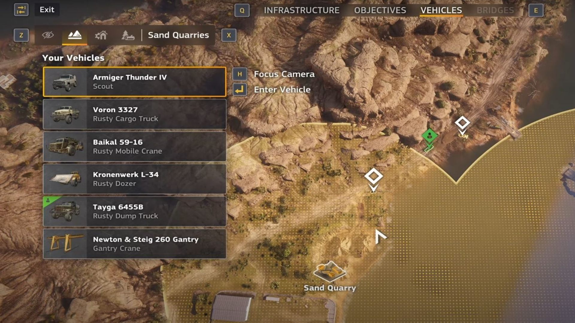 At the sand quarry location of Roadcraft, drive your vehicle into the yellow circle. (Image via Focus Entertainment)