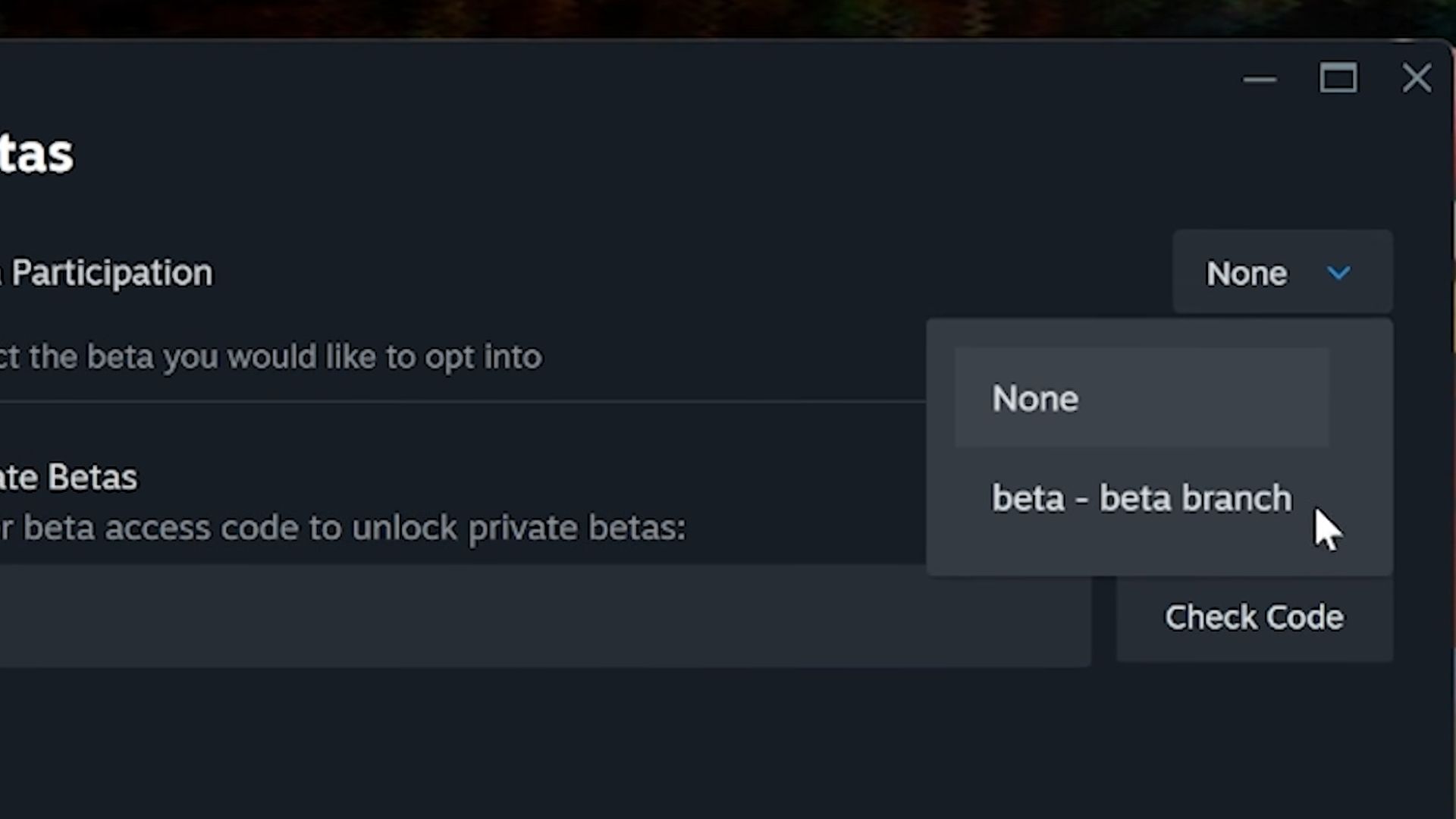 Change the Beta Participation from None to Beta
