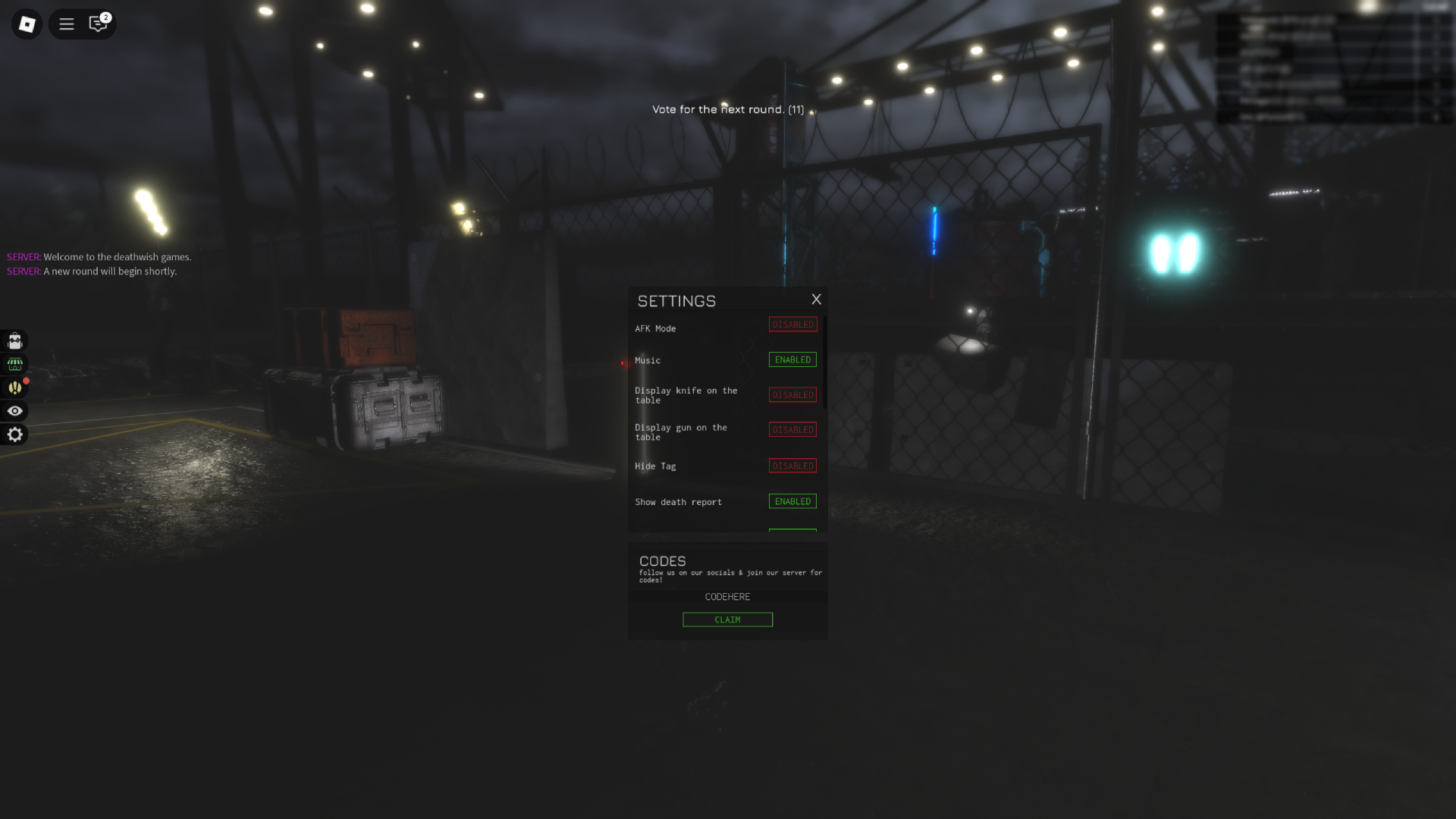 Redeem DEATHWISH Codes (Image via Roblox Corporation)