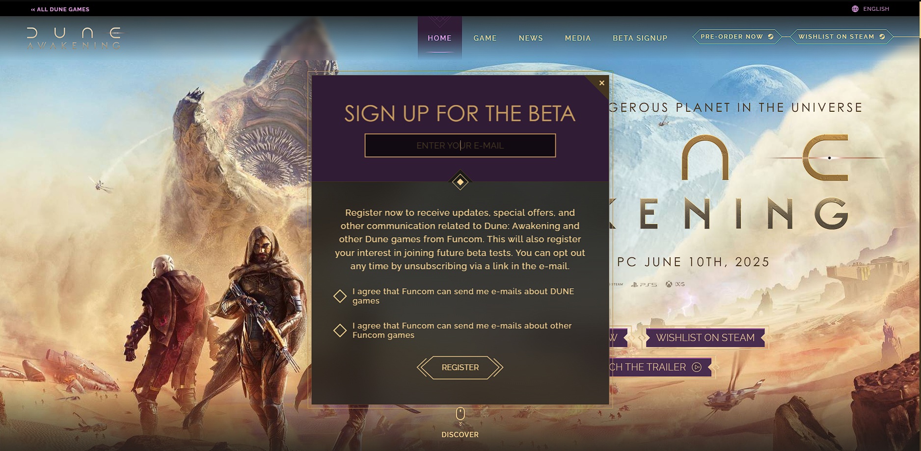 Register Via the Official Dune Awakening Website