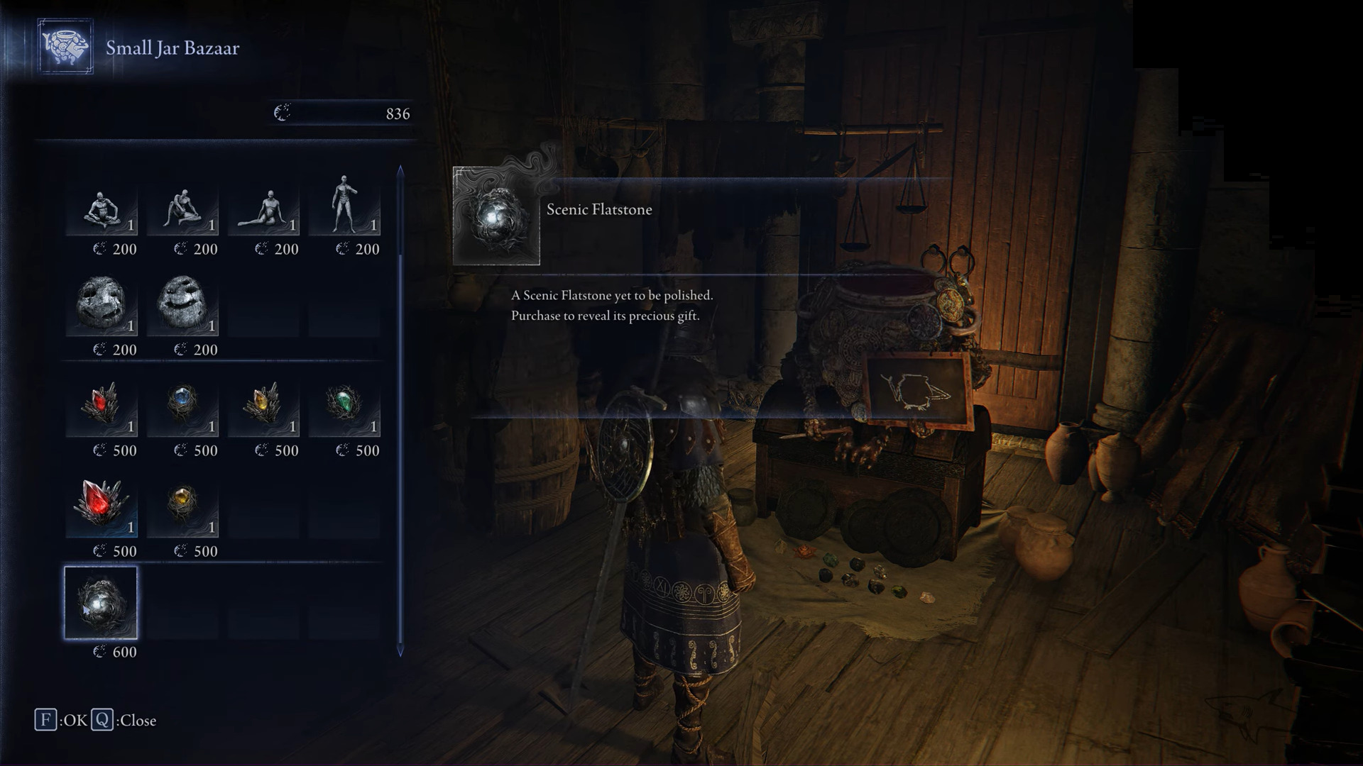 Buy Scenic Flatstone to get a random relic (Image via Bandai Namco Entertainment | @SharkR/YouTube)