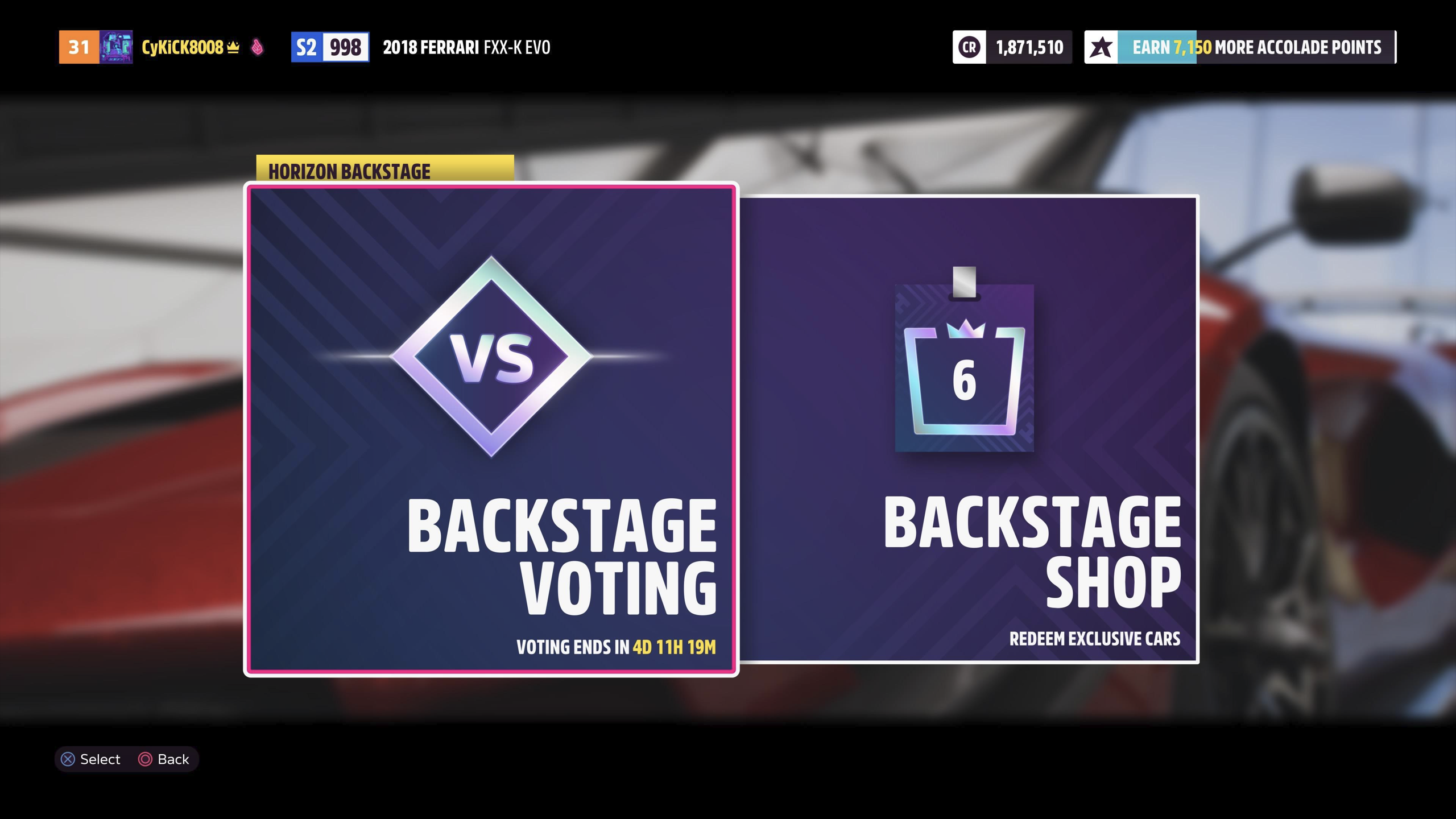 Both options under Horizon Backstage Pass