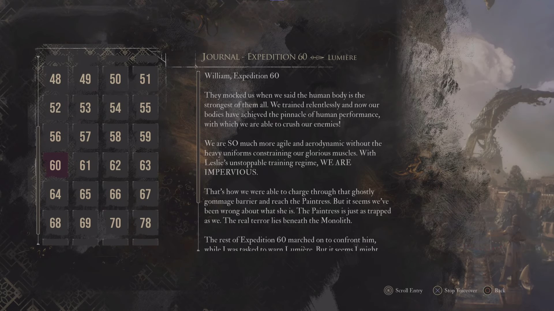 Journal 60 in Clair Obscur: Expedition 33 (Source: Kepler Interactive / YT@zacksiva7457)