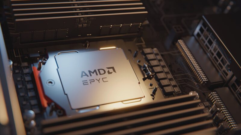 Picture of Epyc processor on a server-grade motherboard