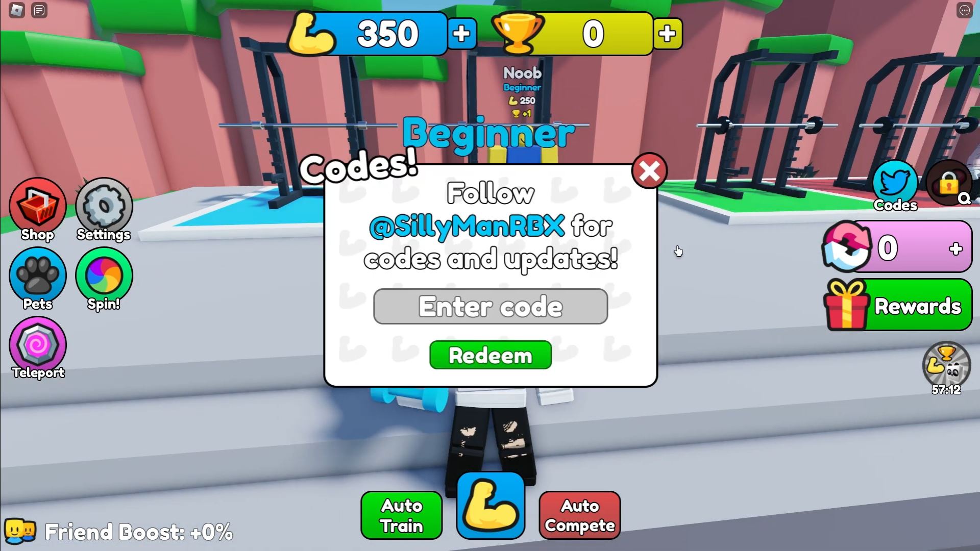 Redeeming codes in Squat Simulator (Image via Roblox)