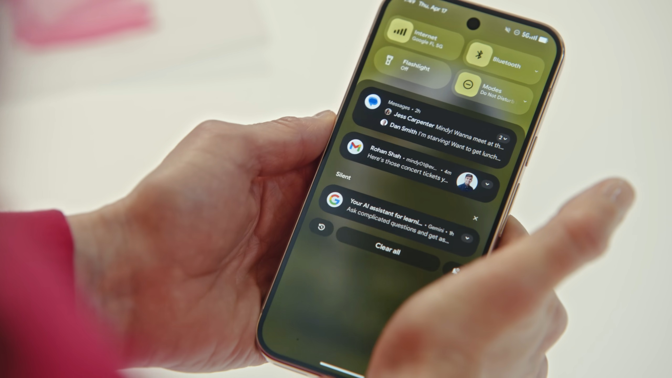 Picture of the notifications panel with a blurred background