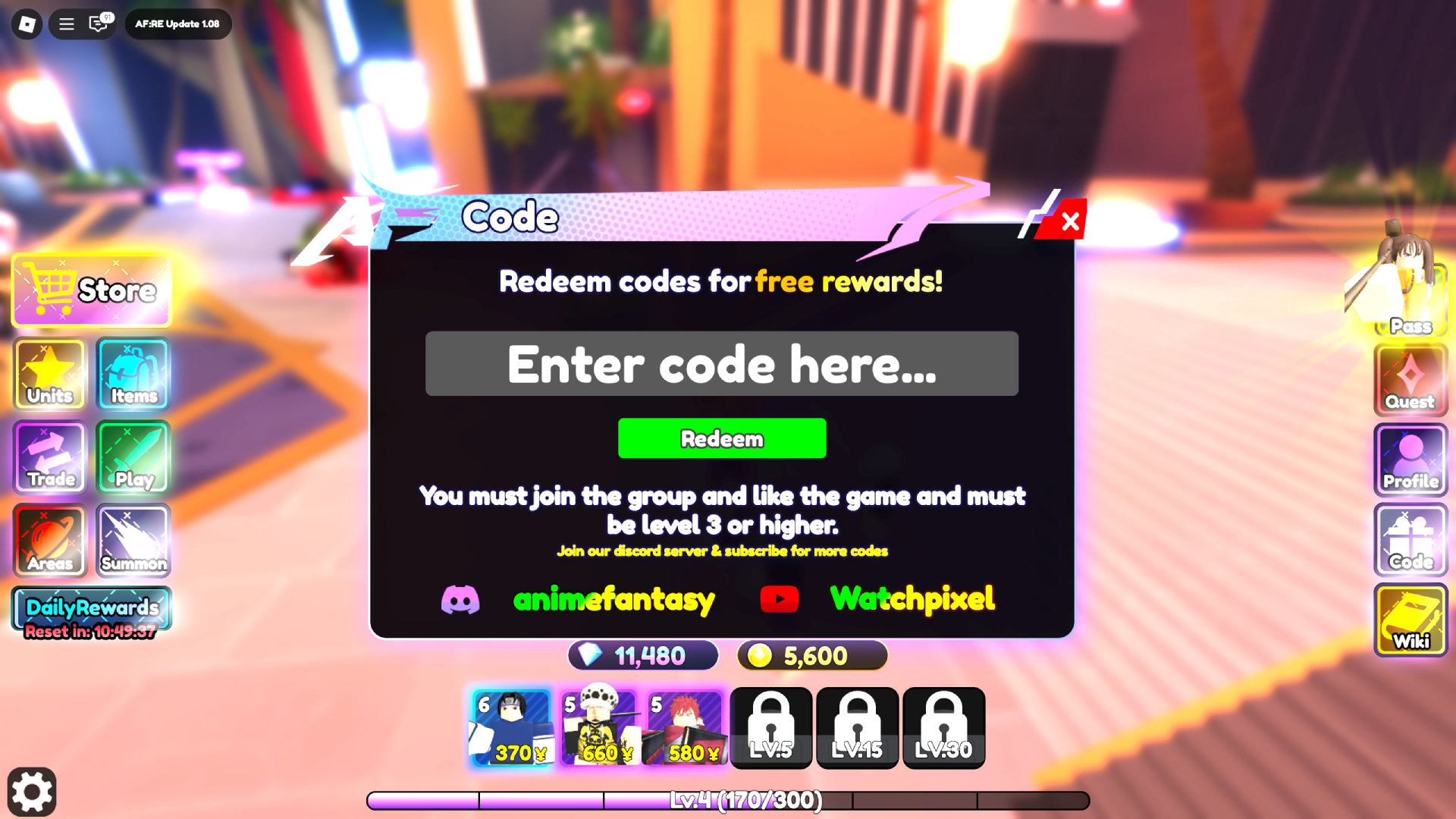 The Code Box in Anime Fantasy: RE (Image via Roblox Corporation)