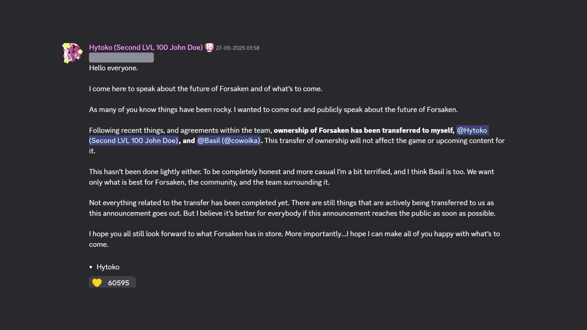 Forsaken Dev Sale announcement