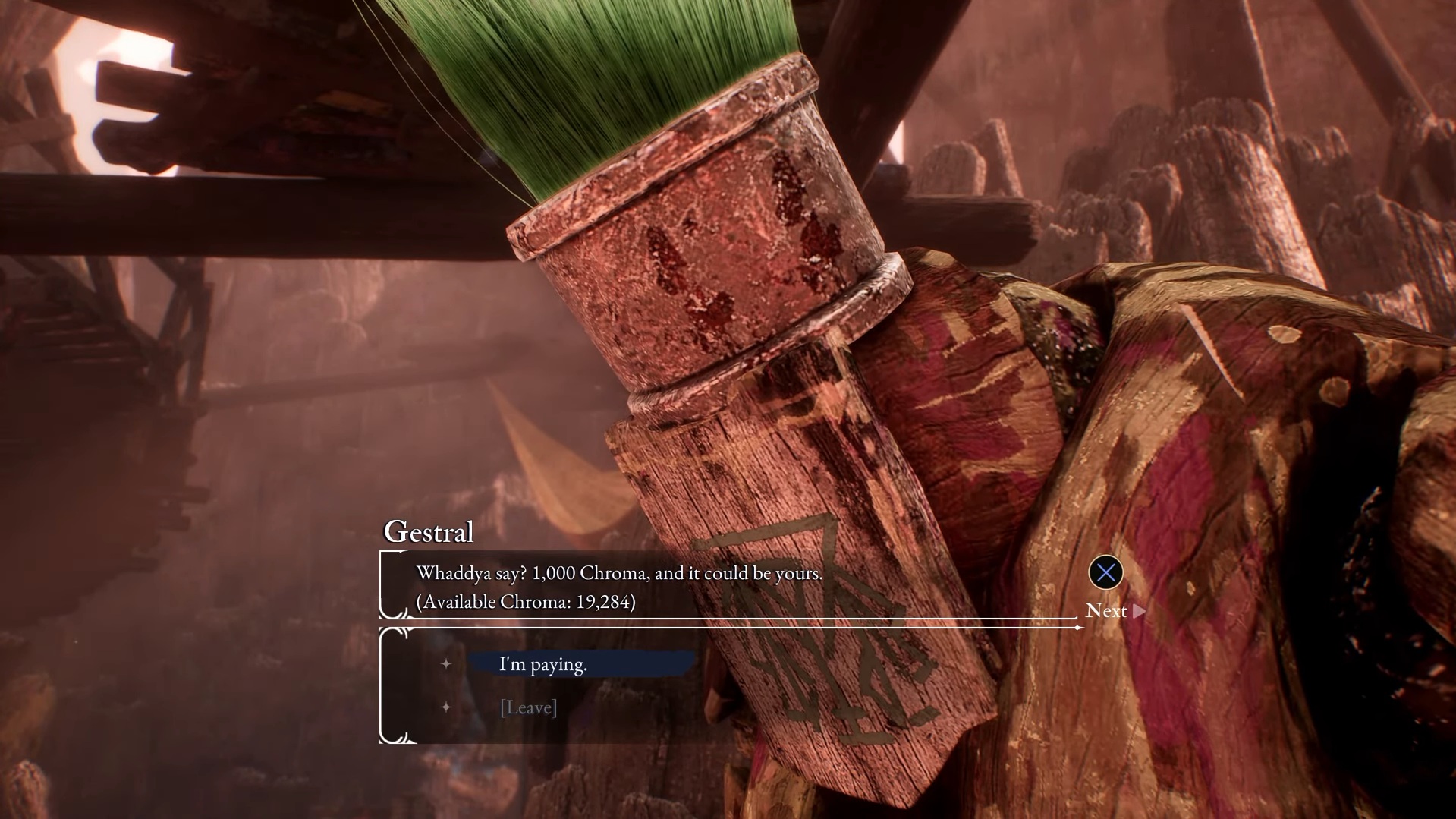 The Gestral merchant selling Exaclibur