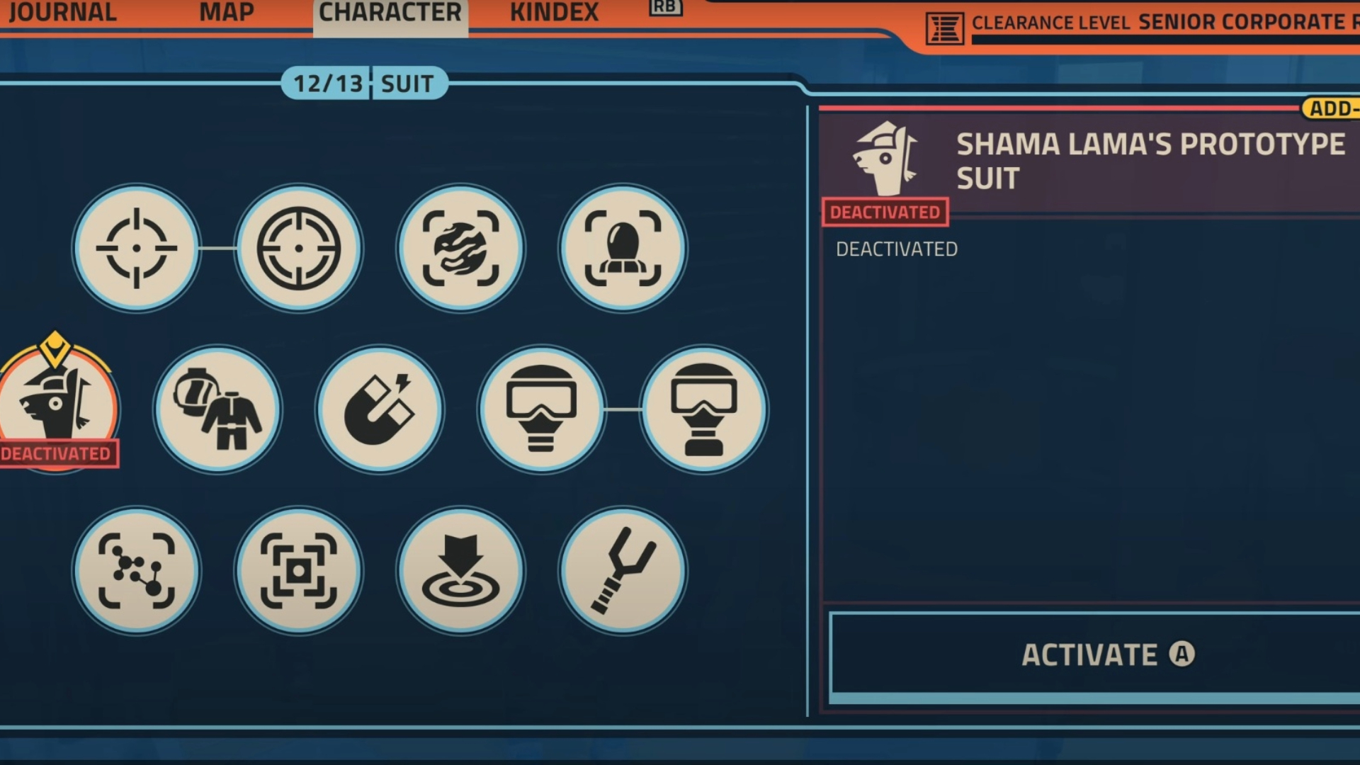 The Shama Lama suit upgrade in the Crash Test Dummy quest in Revenge of the Savage Planet