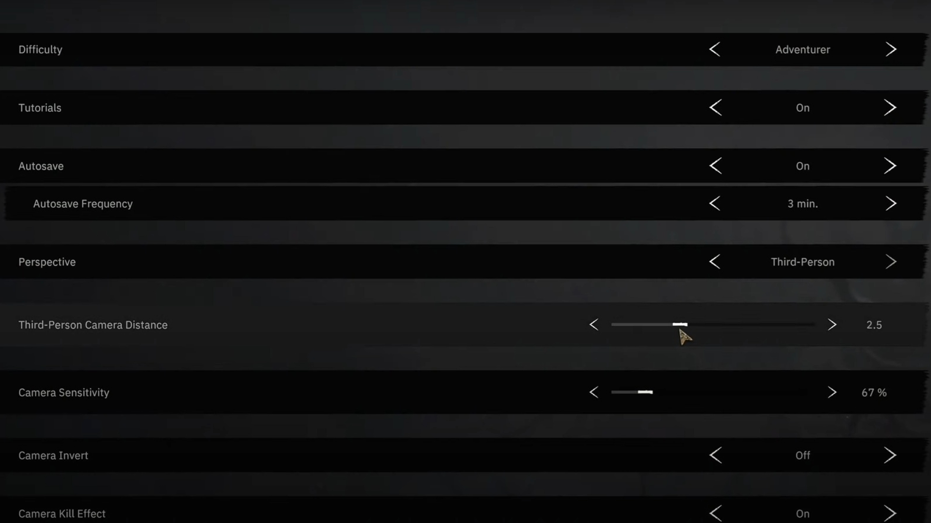 The perspective and third-person mode camera settings