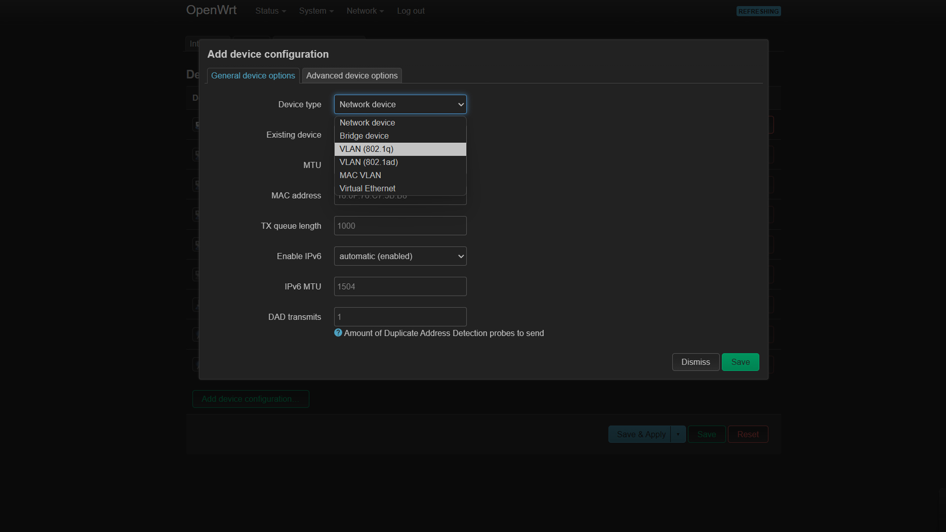 Image showing VLAN types on an OpenWRT router (Image via Deltia's Gaming)