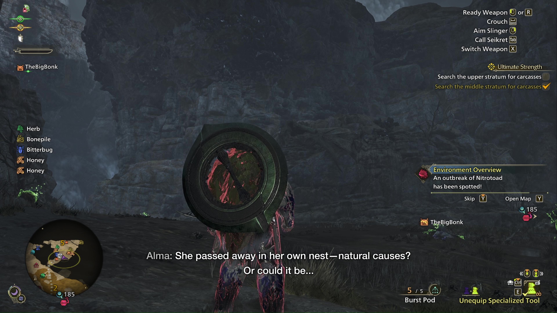 Where to Find Carcass in The Upper Stratum in Monster Hunter Wilds Ultimate Strength Side Quest?