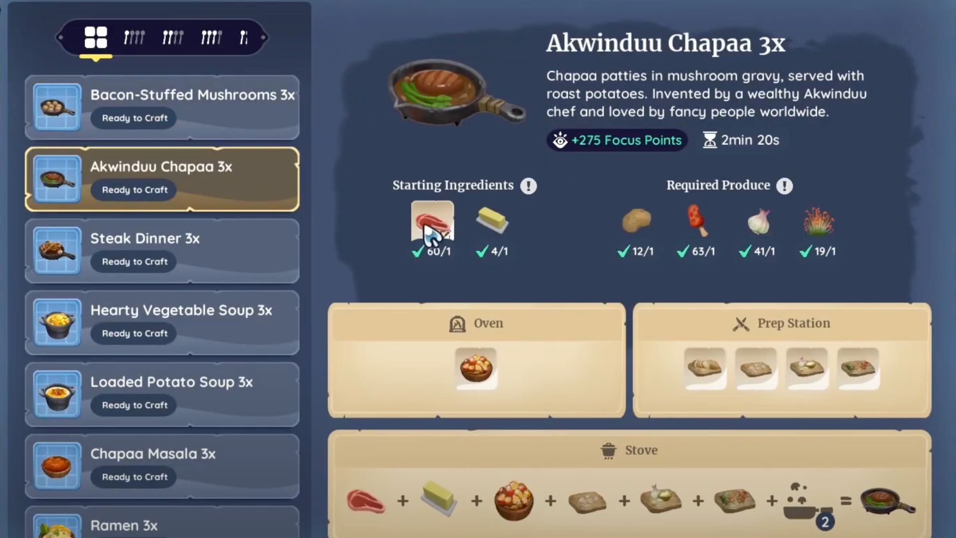 Ingredients to make Akwinduu Chapaa recipe in Palia. (Image via Singularity 6 Corporation, @AyinMaiden/YouTube)