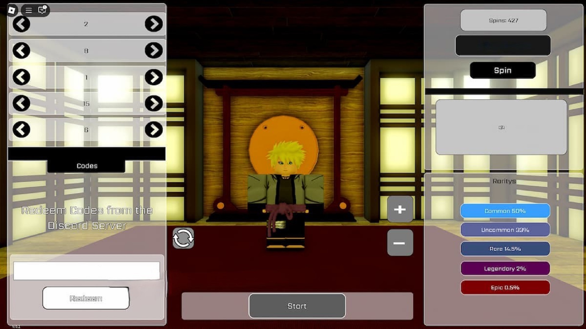 Redeeming codes in Ninja Legacy (Image via Roblox)