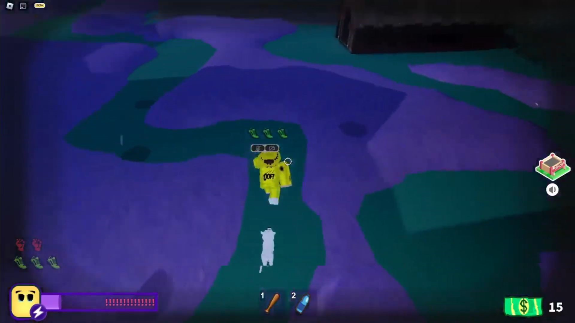 Taking Twado the dog to the base (Image via Roblox)