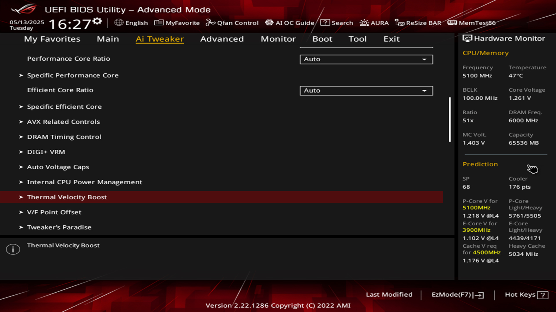 Image displaying overclocking parameter