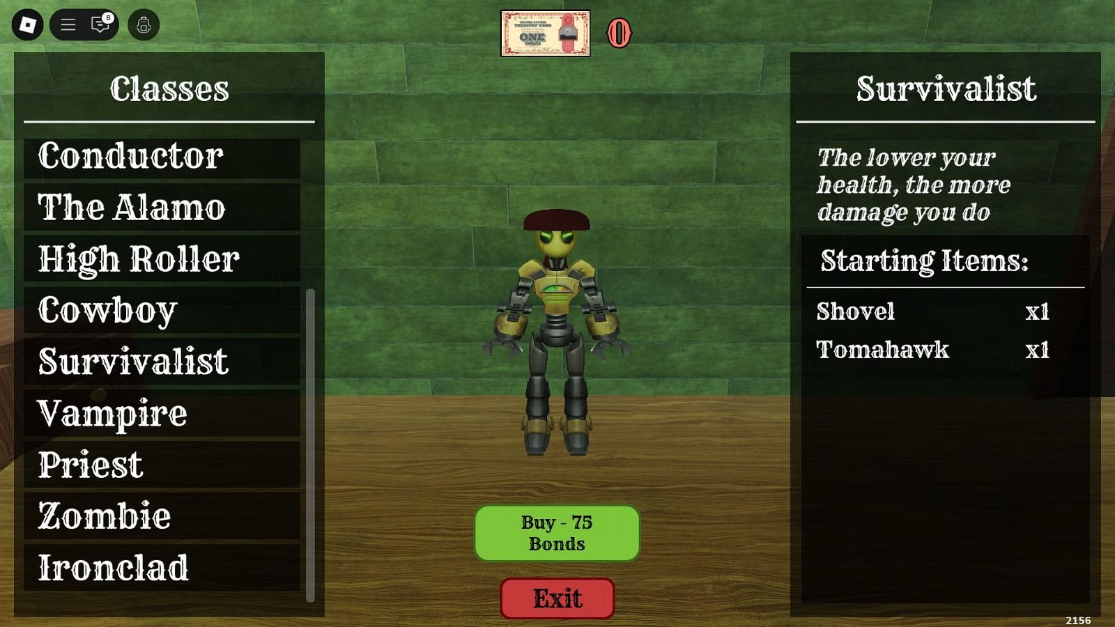 The Survivalist Class (Source: Roblox)